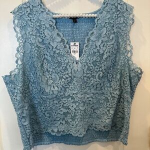 Sleeveless Lace Feminine Ladies Blue Top Size xL NWT